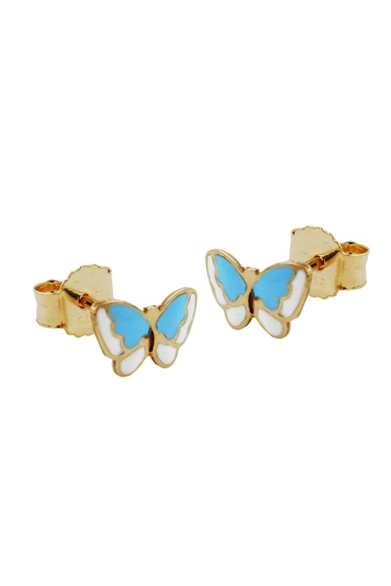 EARRING STUD BUTTERFLY BLUE-WHITE 9K GOLD