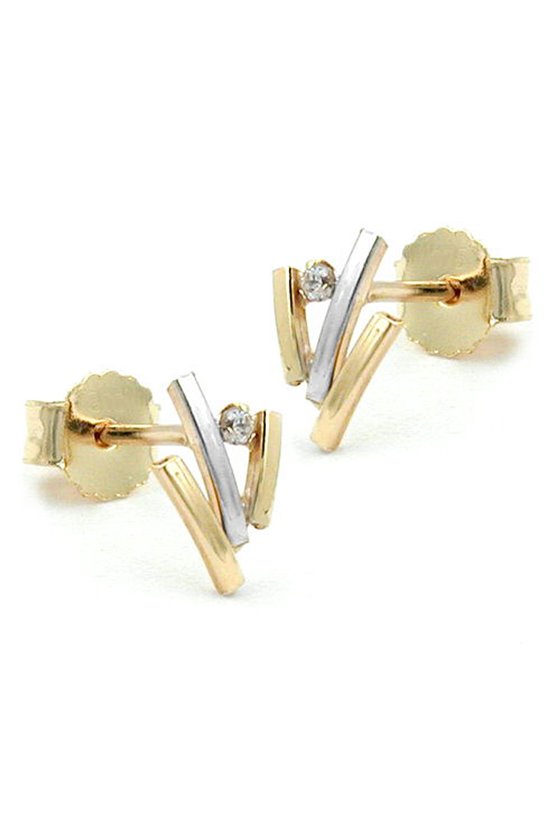 STUD EARRINGS BI-COLOURED ZIRCONIA 9K GOLD