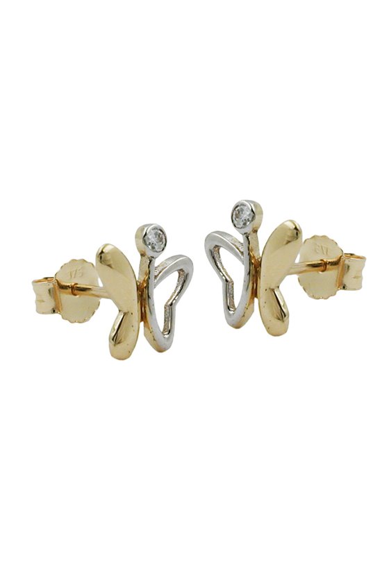 EARRINGS BUTTERFLY TWO TONE ZIRCONIA 9K GOLD