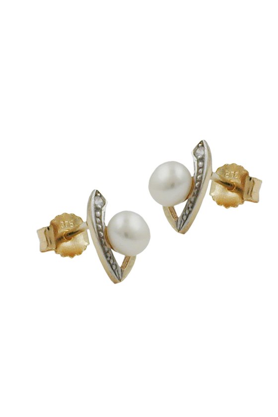 EARRINGS TWO TONE ZIRCONIA 9K GOLD