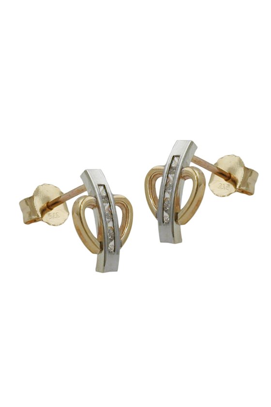 STUD EARRINGS BI-COLOURED ZIRCONIA 9K GOLD