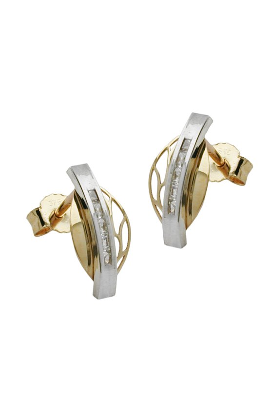 STUD EARRINGS BI-COLOURED ZIRCONIA 9K GOLD