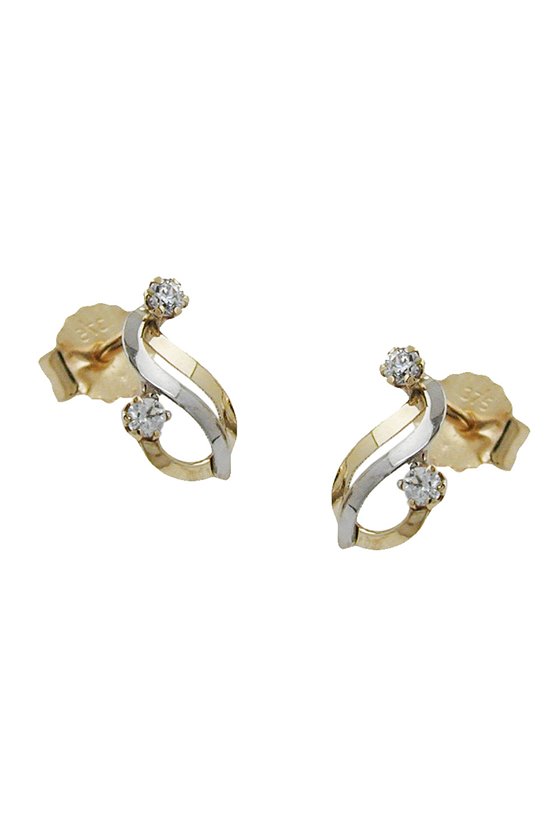 EARRINGS TWO TONE ZIRCONIA 9K GOLD