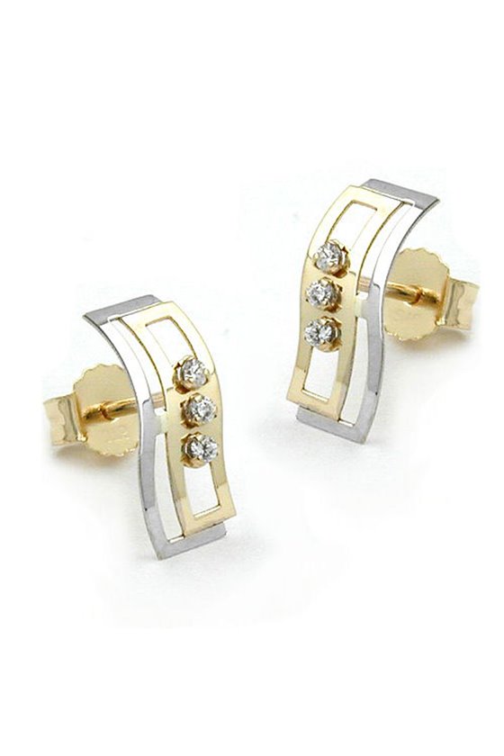 STUD EARRINGS BI-COLOURED ZIRCONIA 9K GOLD