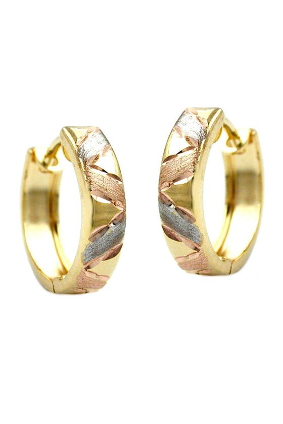 HOOP EARRINGS TRICOLOUR DIAMOND CUT 9K GOLD
