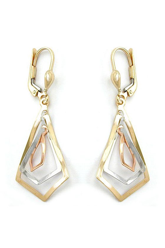 EARRINGS LEVERBACK TRI TONE 9K GOLD