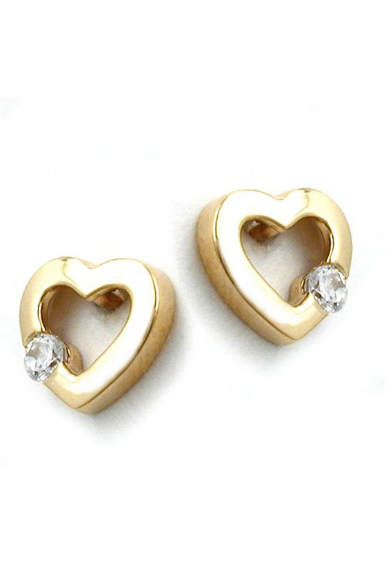 EARRING HEART ZIRCONIA 14K GOLD