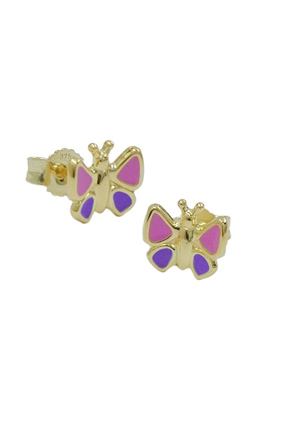 EARRINGS BUTTERFLIES PINK-BLUE 9K GOLD