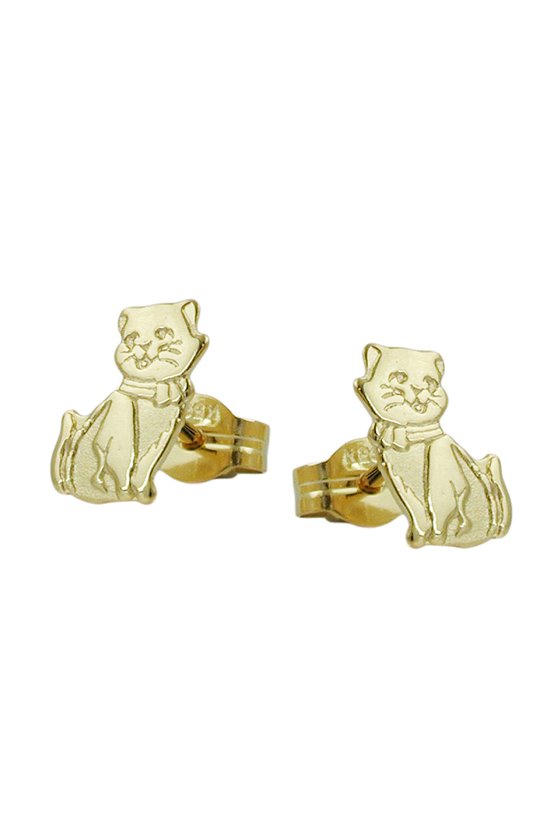 STUD EARRINGS CATS PARTLY MATTE-FINISHED 8K GOLD