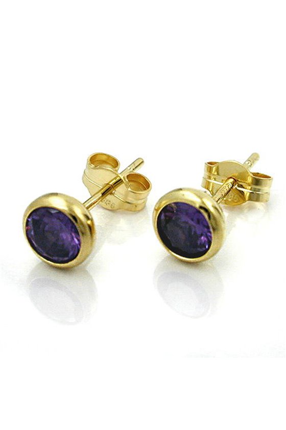 EARRINGS PURPLE CUBIC ZIRCONIA 5MM 14K GOLD