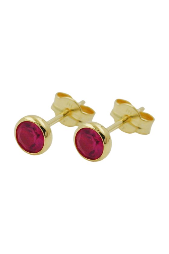 STUD EARRINGS ARTIFICIAL RUBY 4MM 8K GOLD