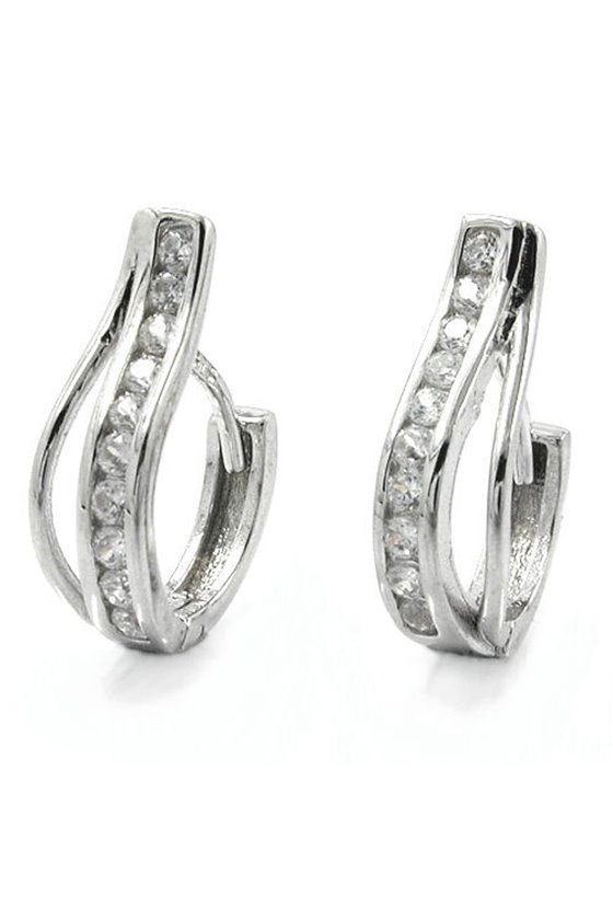 EARRINGS HOOP ZIRCONIA 9K WHITE GOLD