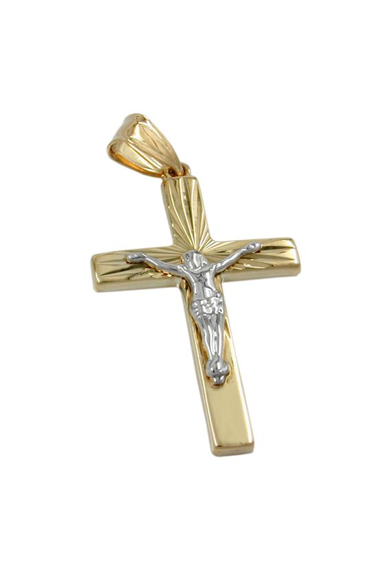 PENDANT CRUCIFIX TWO TONE 9K GOLD