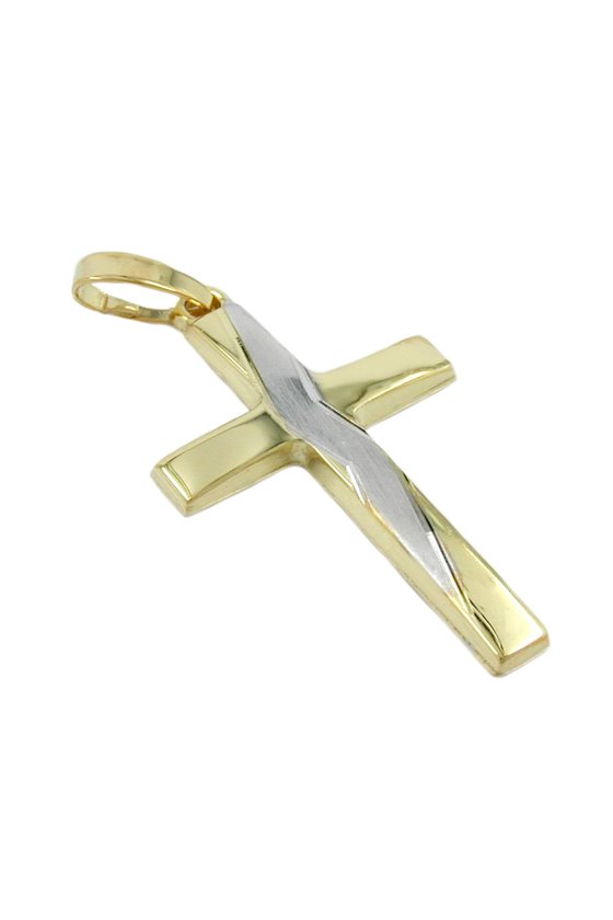 PENDANT CROSS BICOLOR 23MM 9K GOLD