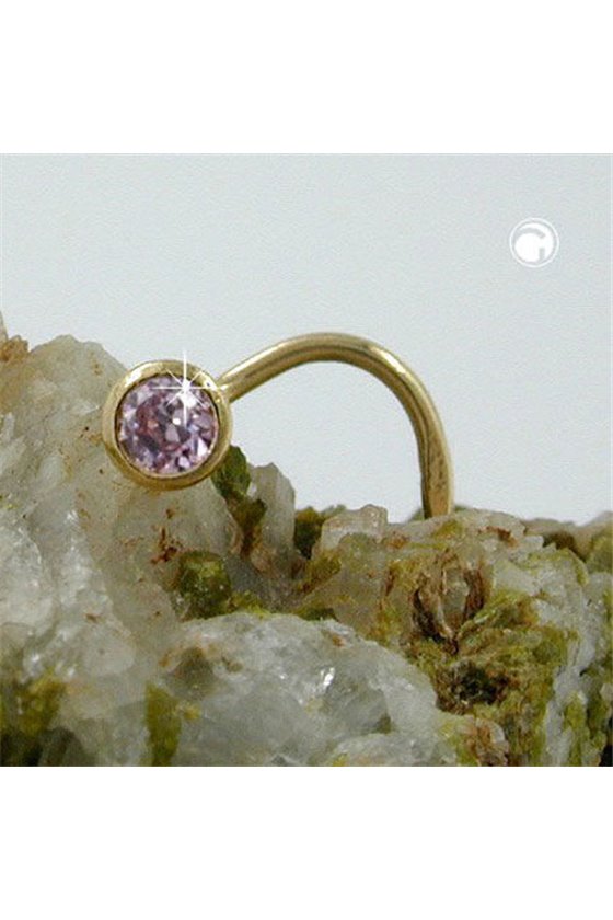 NOSE SCREW CUBIC ZIRCONIA ROSE-PINK 18K GOLD