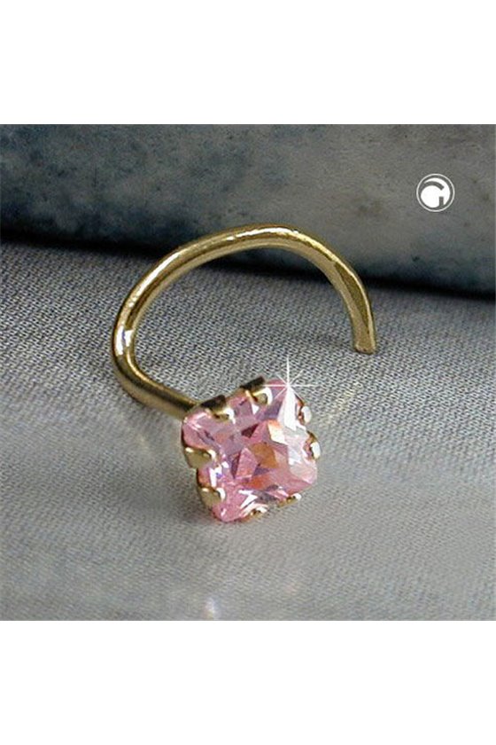 NOSE SCREW ROSE/PINK ZIRCONIA 18K GOLD