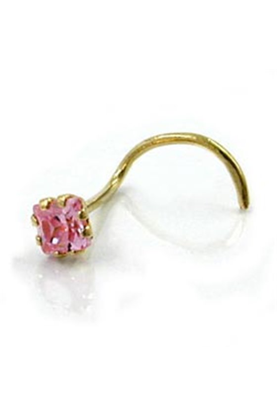 NOSE SCREW ROSE/PINK ZIRCONIA 18K GOLD