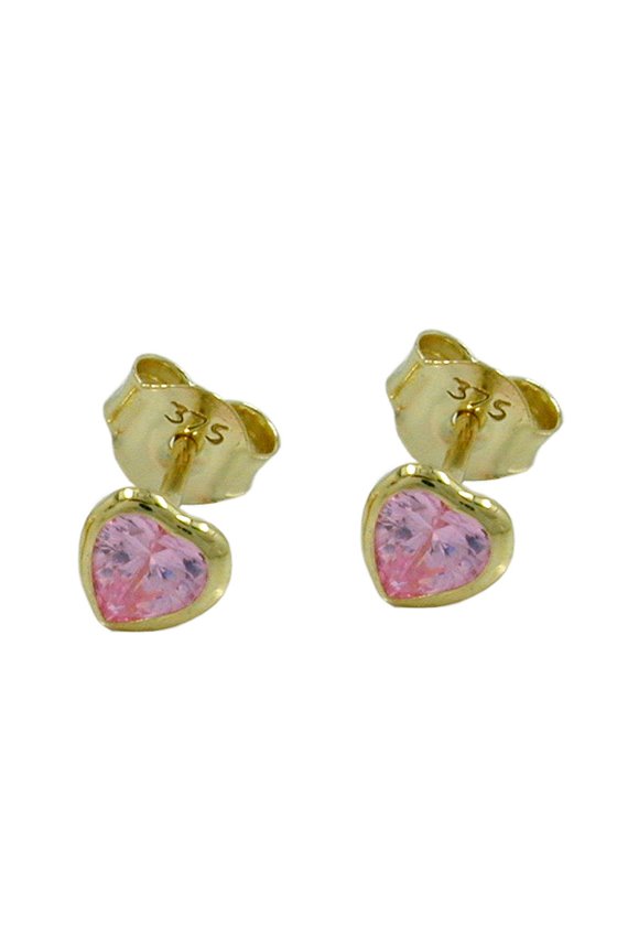 STUD EARRINGS ZIRCONIA PINK HEART 9K GOLD
