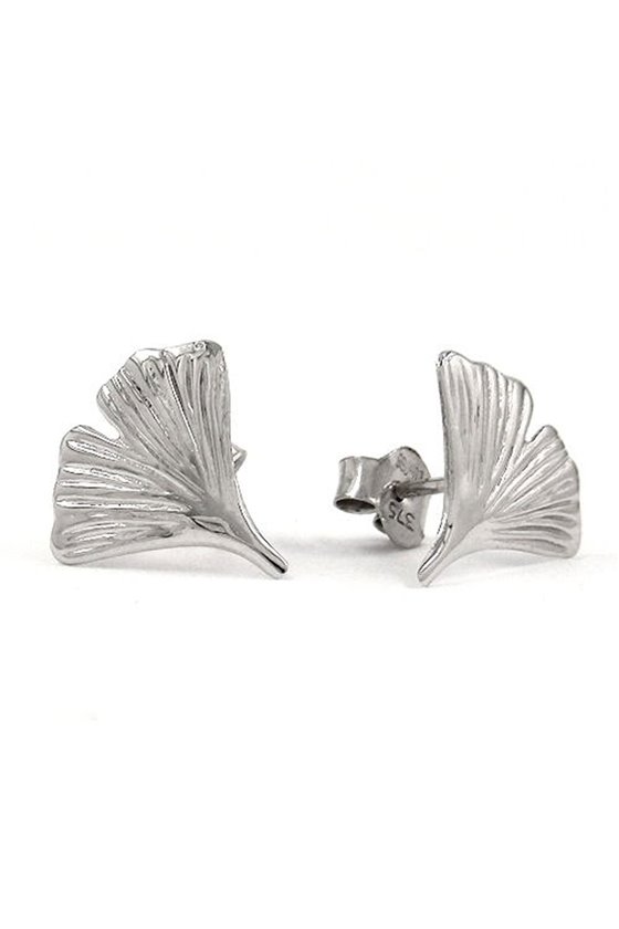 EARRINGS GINKGO LEAF 9K WHITE GOLD
