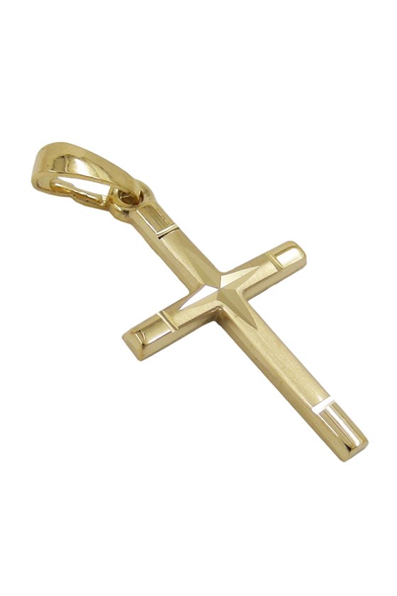 PENDANT CROSS DIAMOND CUT 14K GOLD