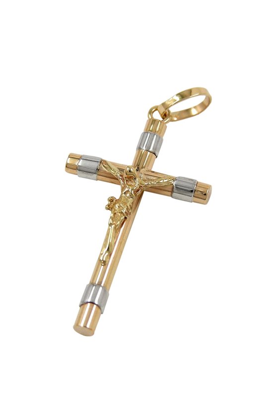PENDANT CRUCIFIX 25MM TWO-TONE 9K GOLD