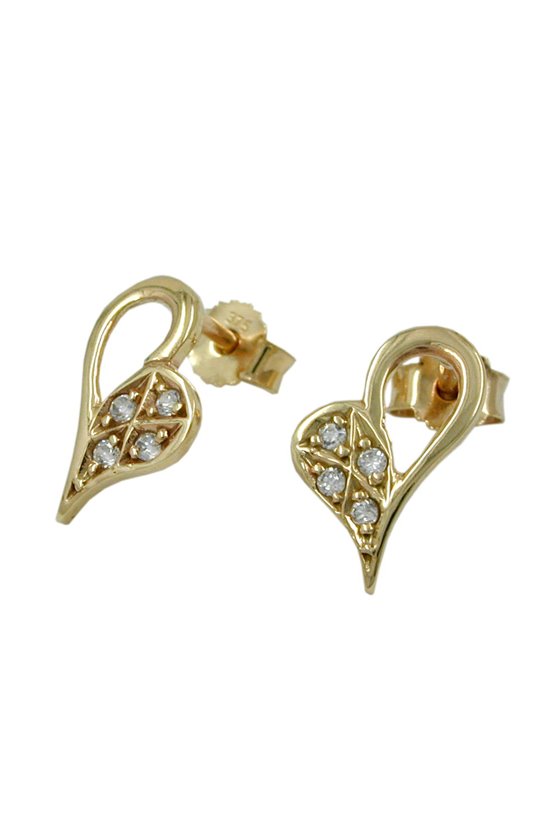 EARRINGS HEART-SHAPED CZ 9K GOLD