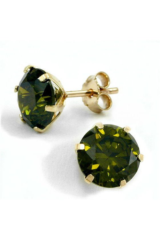 EARRINGS ZIRCONIA 8MM OLIVE 9K GOLD