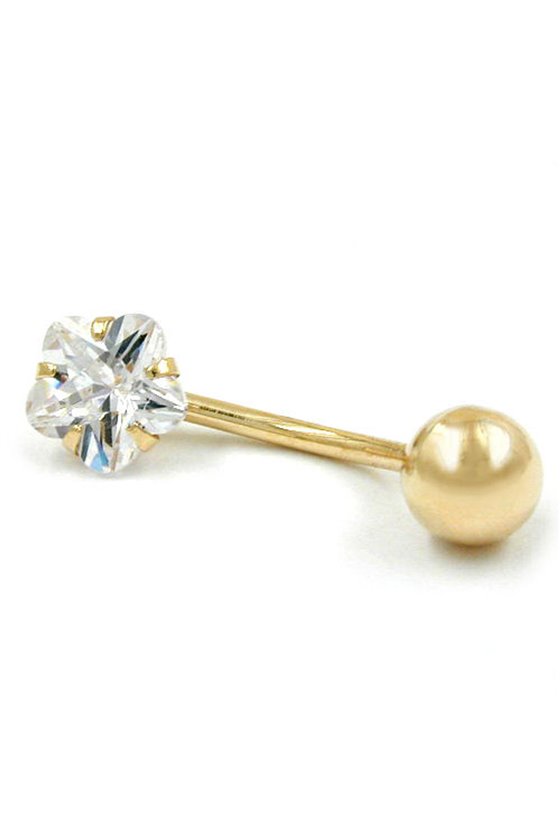 NAVEL-BELLY BAR BALL AND CZ 14K GOLD