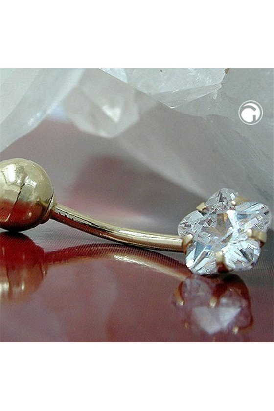 NAVEL-BELLY BAR BALL AND CZ 14K GOLD