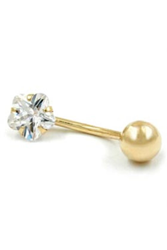 NAVEL-BELLY BAR BALL AND CZ 14K GOLD