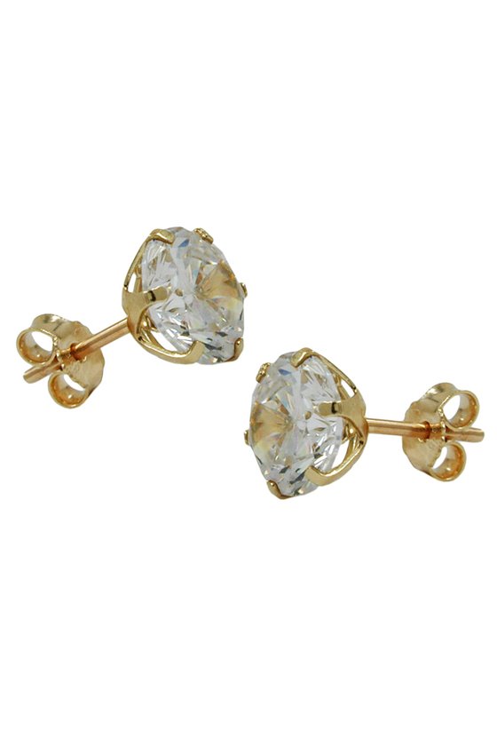 EARRINGS CUBIC ZIRCONIA 8MM 9K GOLD