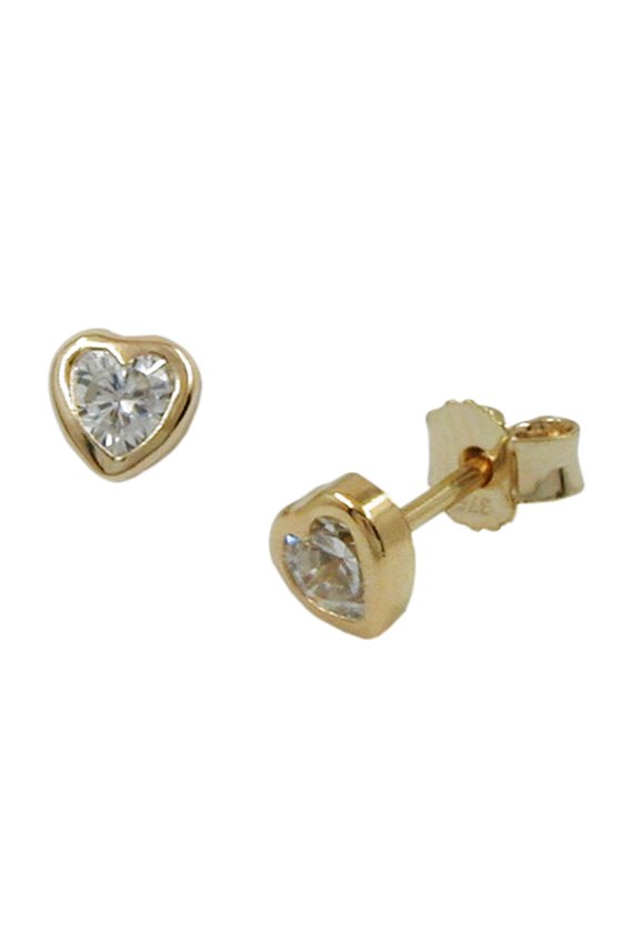 EARRINGS HEART CUBIC ZIRCONIA 9K GOLD