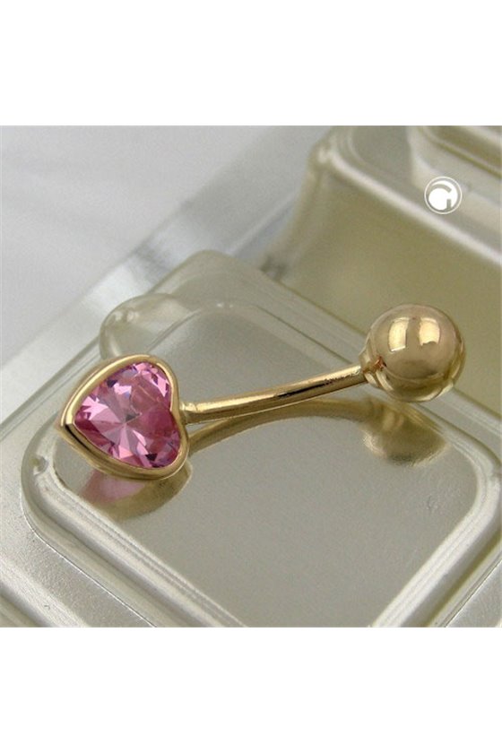 NAVEL-BELLY BAR HEART AND BALL 14K GOLD