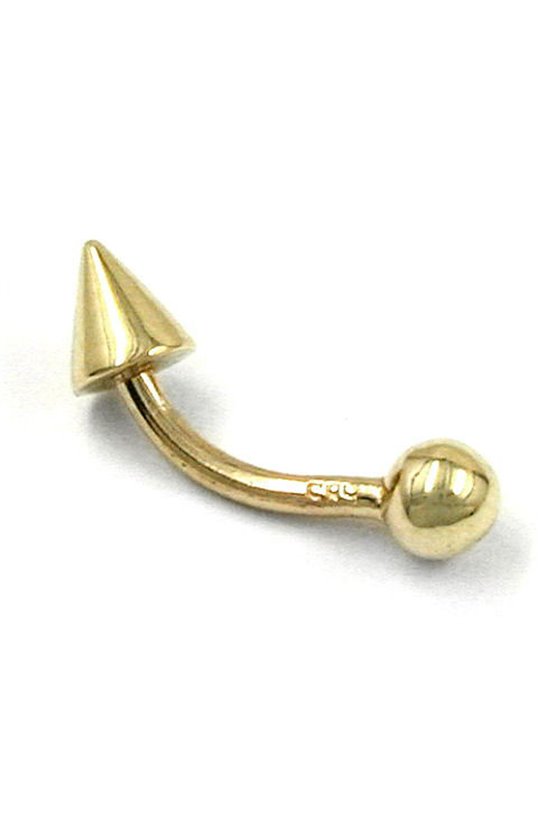 NAVEL-BELLY BAR BALL AND CONE 14K GOLD