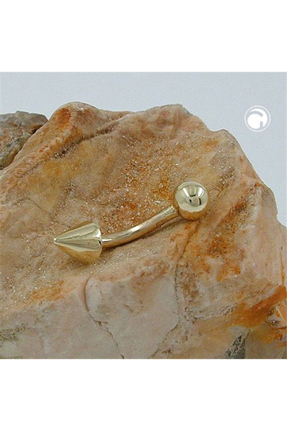 NAVEL-BELLY BAR BALL AND CONE 14K GOLD