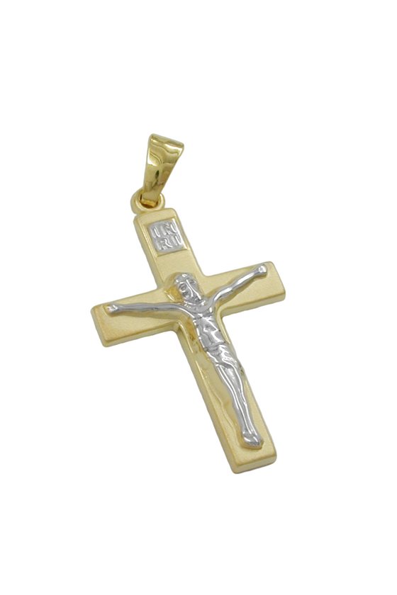 PENDANT CRUCIFIX TWO TONE 14K GOLD