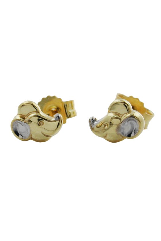 STUD EARRINGS MOUSE-HEAD TWO TONE 9K GOLD