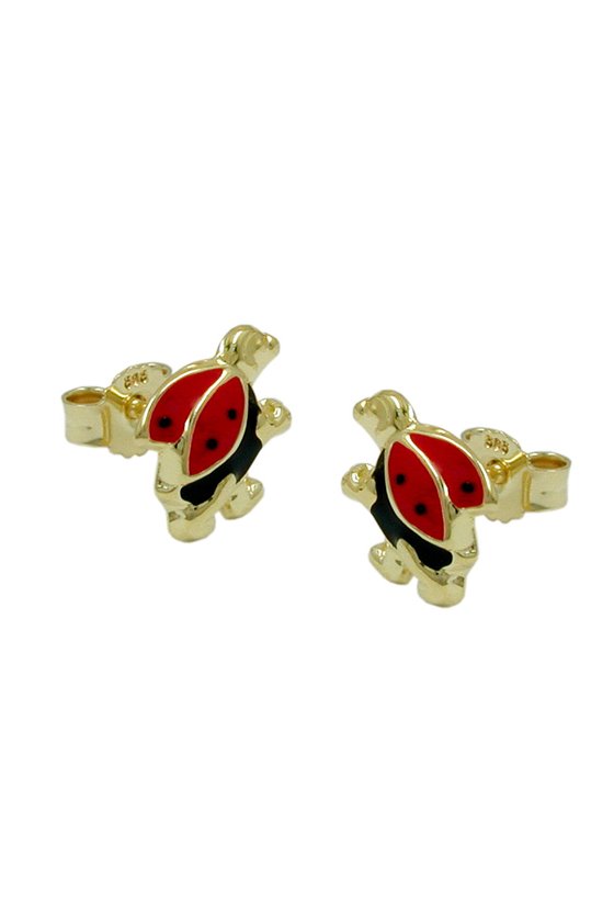 STUD EARRINGS LADYBIRD BLACK RED DOTS 9K GOLD