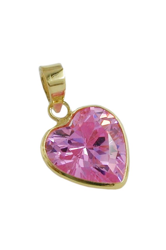 PENDANT ZIRCONIA PINK HEART 9K GOLD