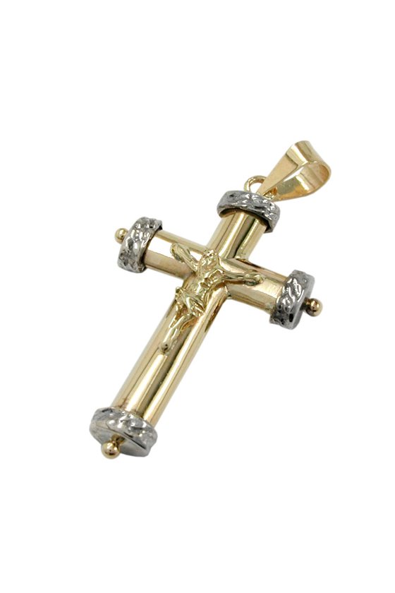 PENDANT CRUCIFIX TWO TONE 9K GOLD