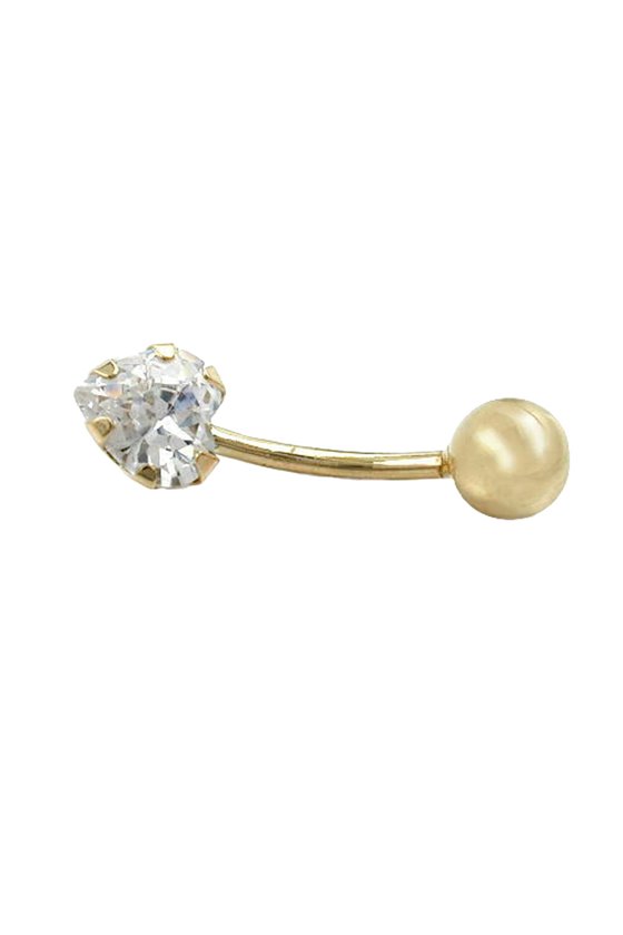 NAVEL-BELLY BAR HEART ZIRCONIA 14K GOLD