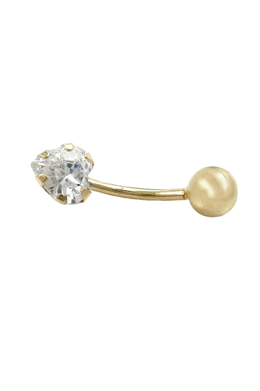NAVEL-BELLY BAR HEART ZIRCONIA 14K GOLD