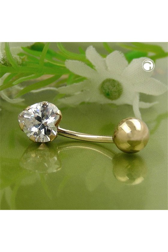 NAVEL-BELLY BAR HEART ZIRCONIA 14K GOLD