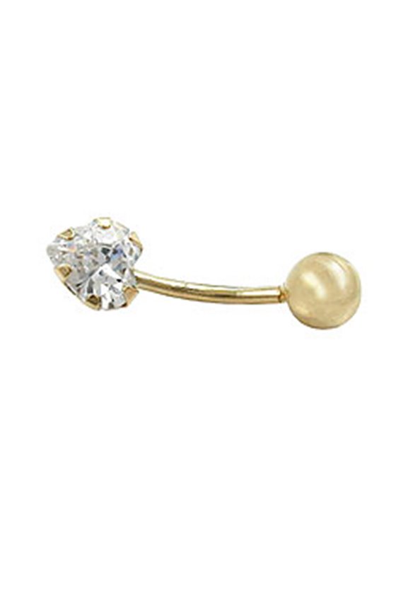 NAVEL-BELLY BAR HEART ZIRCONIA 14K GOLD