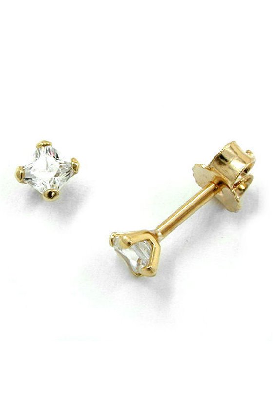 EARRINGS CUBIC ZIRCONIA SQUARE 9K GOLD
