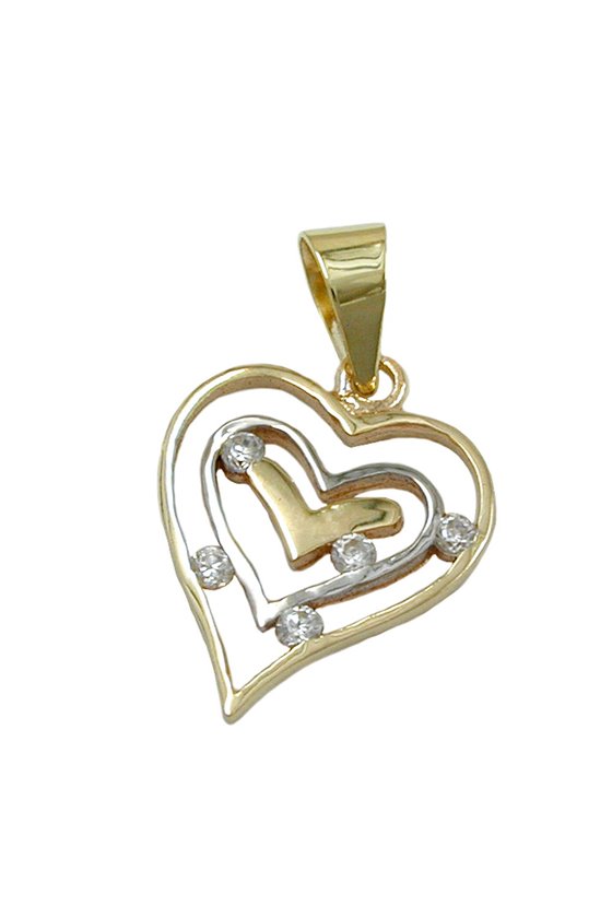 PENDANT HEART BICOLORED 9K GOLD