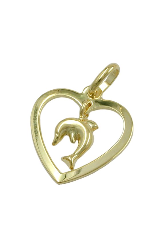 PENDANT HEART WITH DOLPHIN 9K GOLD