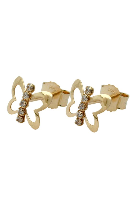 EARRINGS BUTTERFLY ZIRCONIA 9K GOLD
