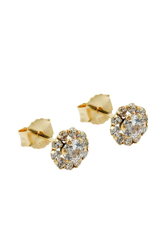 STUD EARRINGS FLOWER WITH ZIRCONIAS 9K GOLD