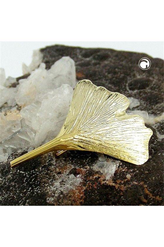 BROOCH GINKGO LEAF 30MM 9K GOLD
